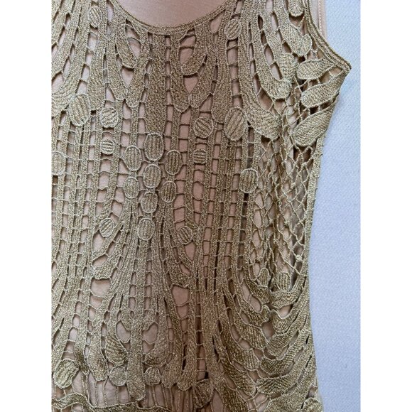 Express Women's Y2K Metallic Crochet Tank Top Sleeveless Stretch Size XS Gold - Picture 7 of 11